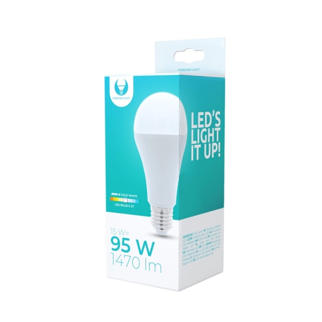 LED Bulb E27, A65, 15W, 230V, 6000K, Cool White