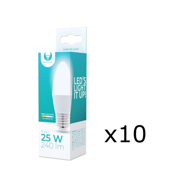 LED Lamp E27, 3W, 230V, 3000K, 10-pack, Warm white
