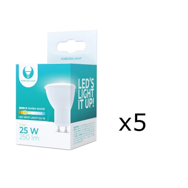 LED Lamp GU10 3W 230V 3000K, 5-pack, Warm white