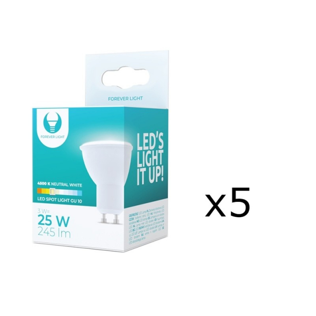 LED Lamp GU10, 3W, 230V, 4500K, 5-pack, White neutral