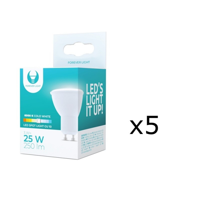 LED Lamp GU10, 3W, 230V, 6000K, 5-pack, Cool white