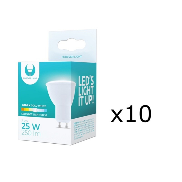 LED Lamp GU10, 3W, 230V, 6000K, 10-pack, Cool white