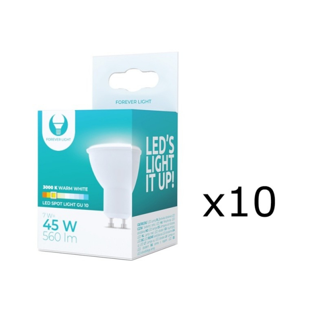 LED Lamp GU10, 7W, 230V, 3000K, 10-pack, Warm white