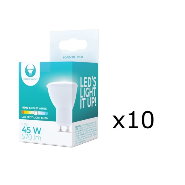 LED Lamp GU10, 7W, 230V, 6000K, 10-pack, Cool white