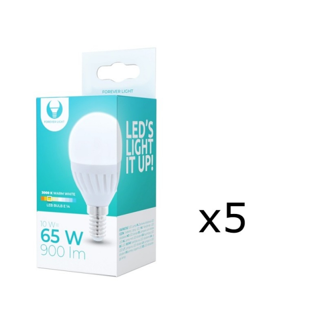 LED Lamp E14, G45, 10W, 230V, 3000K, Ceramic, 5-pack, Warm white