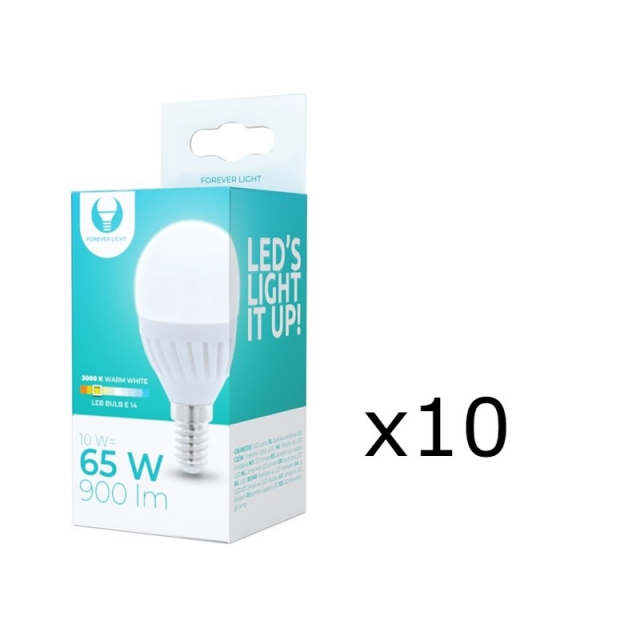LED Lamp E14, G45, 10W, 230V, 3000K, Ceramic, 10-pack, Warm white