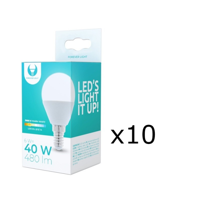 LED Lamp E14, G45, 6W, 3000K 10-pack, Warm White
