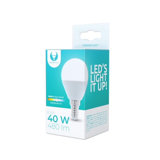LED Bulb E14, G45, 6W, 6000K, Cool White