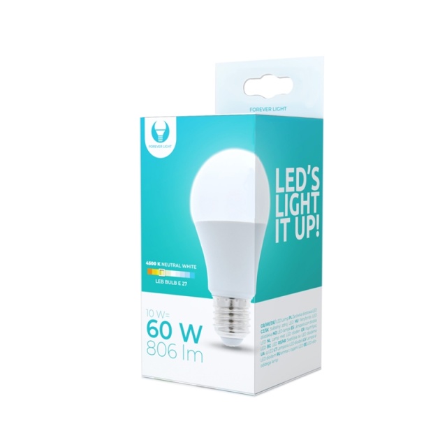 LED Lamp E27, A60, 10W, 230V, 4500K, White neutral