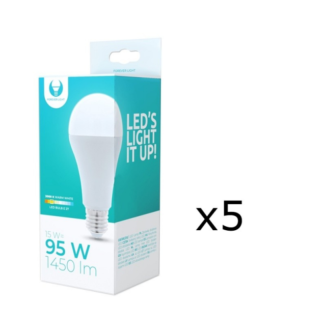 LED Lamp E27, A65, 15W, 230V, 3000K 5-pack, Warm white