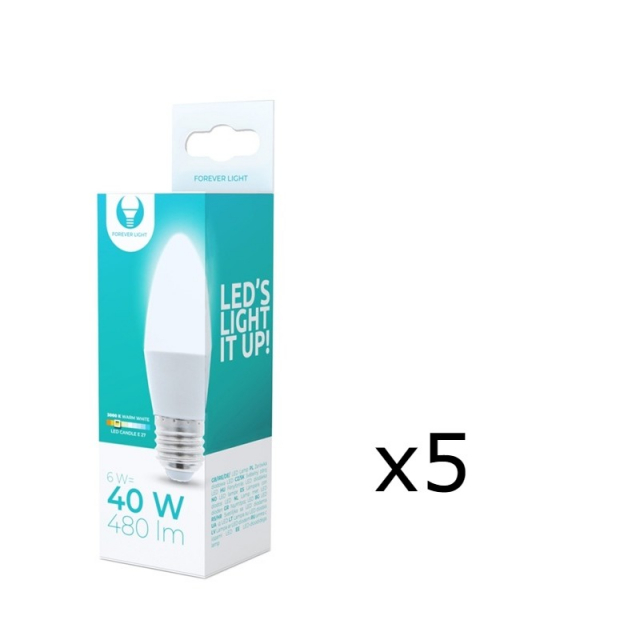 LED Lamp E27, 6W, 3000K 5-pack, Warm White
