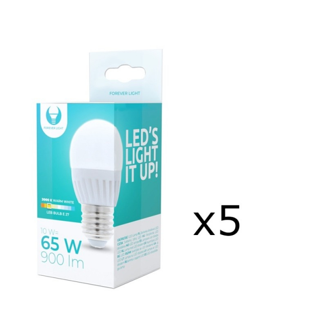 LED Lamp E27, G45, 10W, 230V, 3000K, Ceramic 5-pack, Warm White