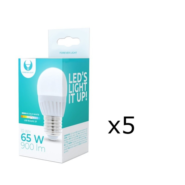 LED Lamp E27, G45, 10W, 230V, 6000K, Ceramic 5-pack, Cool White