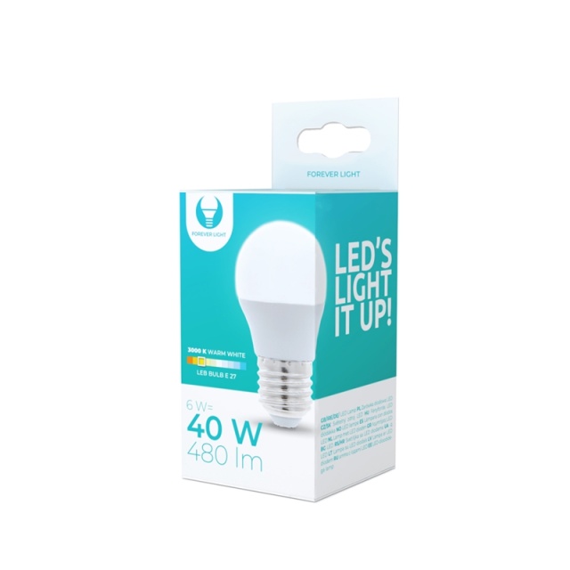 LED Lamp E27, G45, 6W, 3000K, Warm White