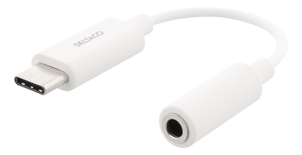 DELTACO USB-C to 3.5 mm female, 11 cm, retail package, active, white