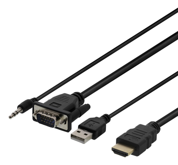 DELTACO VGA & Audio - HDMI cable, USB powered, 2m, blackDELTACO VGA &