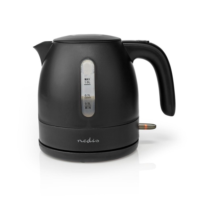 Nedis Electric Kettle | 1.0 l | Plastic | Black | Rotatable 360 degrees | Concealed heating element | Strix® controller | Boil-dry protection