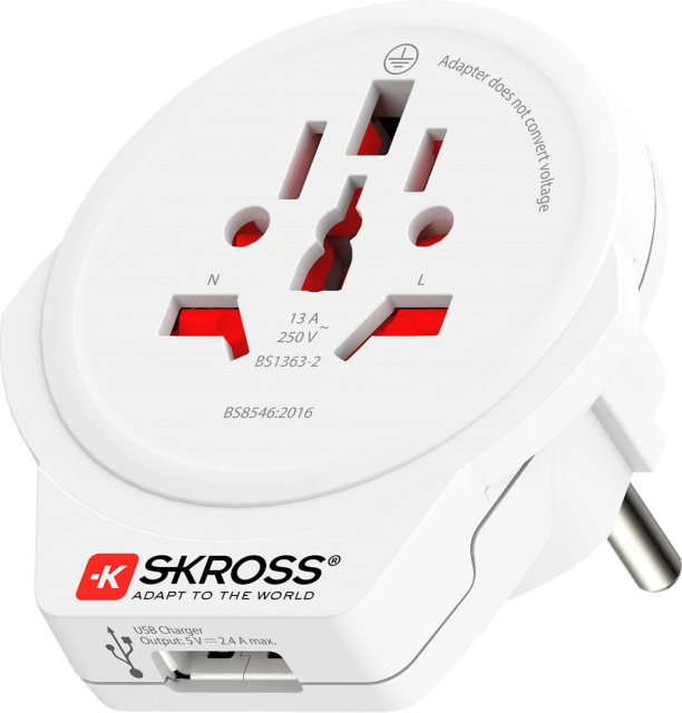 SKROSS World to Europe adapter, integrated USB port