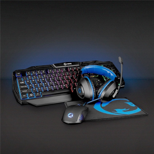 Nedis Gaming Combo Kit | 4-in-1 | Keyboard, Headset, Mouse and Mouse Pad | Black / Blue | QWERTZ | DE Layout