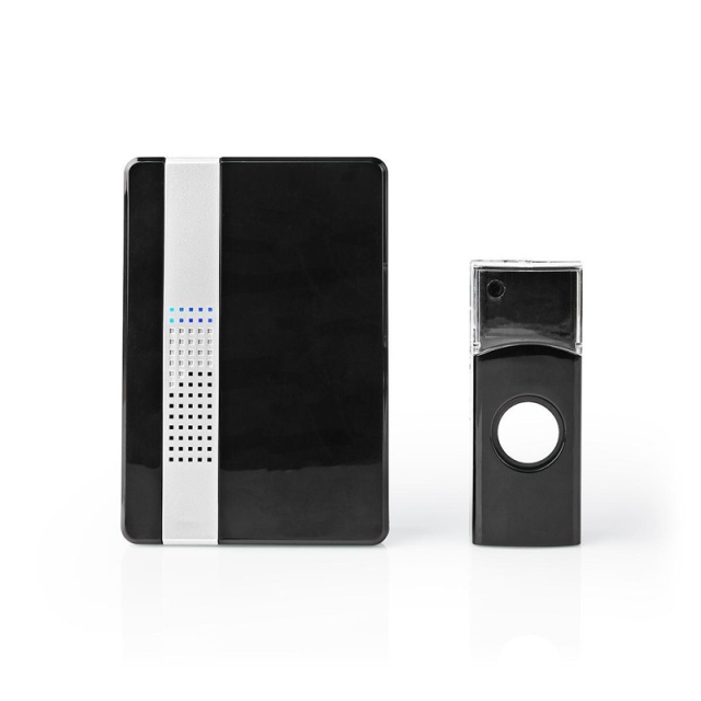 Nedis Wireless Doorbell Set | Mains Powered | 220 - 240 V AC 50 Hz | 1x CR2032 | Volume: 80 dB | Signal range: 300 m | IP44 | Adjustable volume | 36 Melodies | 1 Receiver | Black