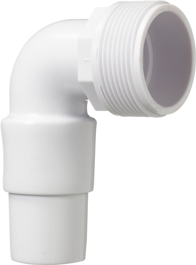 Curved hose nozzle in white plastic, 1 1/2", for hoses with Ø32/Ø38