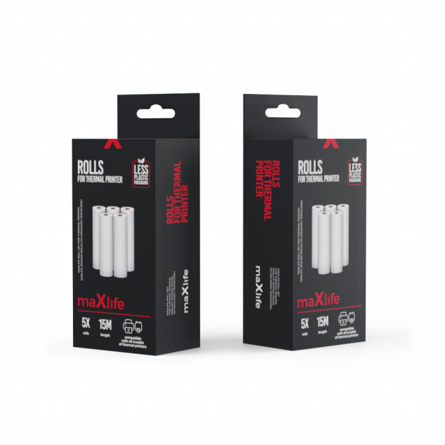 Maxlife Paper rolls for thermal printer, 5pcs x 3m