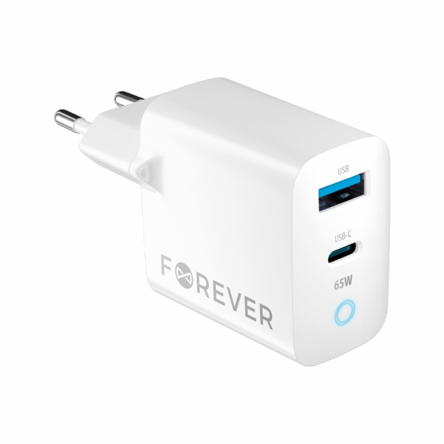 Forever GaN TC-06-65AC PD QC charger 1x USB-C 1x USB 65W white