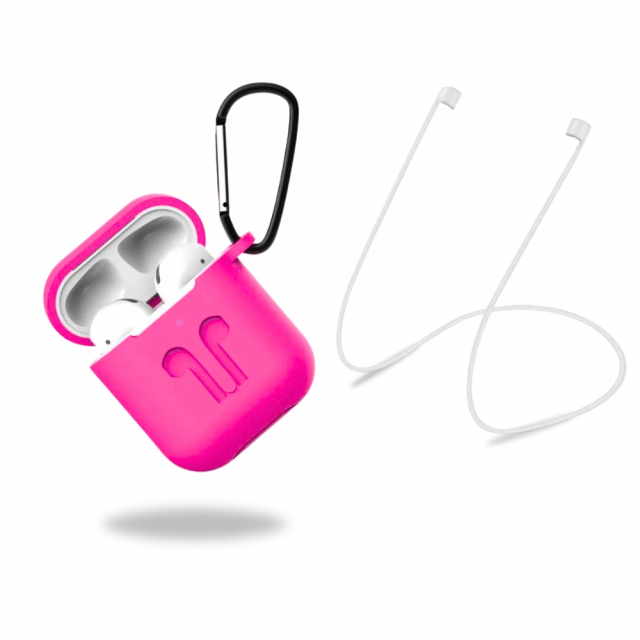 Silicone protective case with headphone strap and pendant for Apple Airpods, Pink