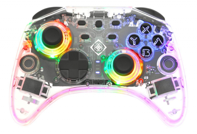 DELTACO Nintendo Switch Controller, transparent, RGB, macro buttons