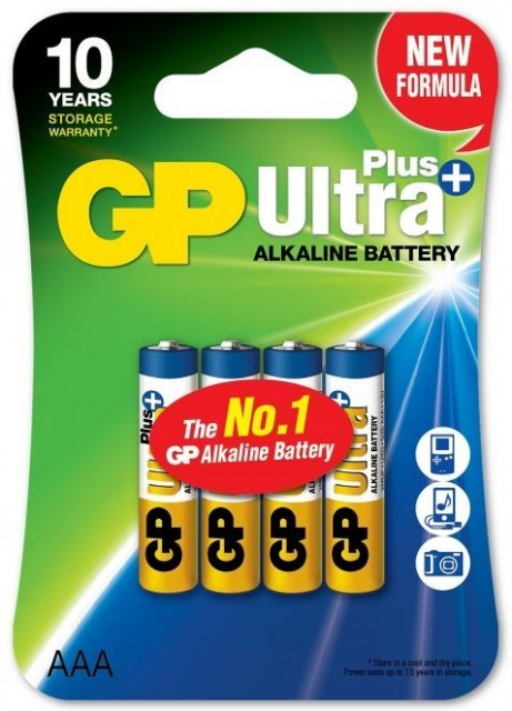 GP Ultra Plus Alkaline AAA battery, 24AUP/LR03, 4-pack