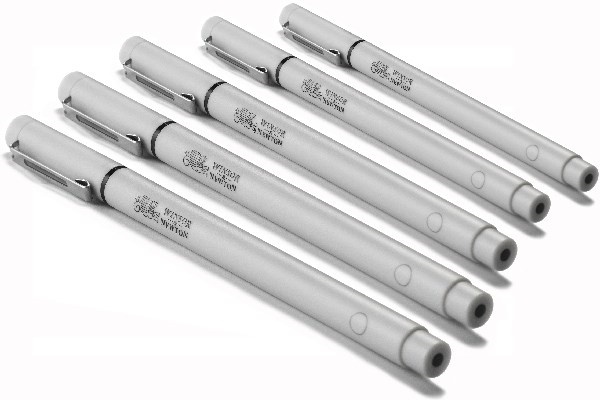 Winsor Graphic Marker Fineliner Black 5st, Blandade storlekar