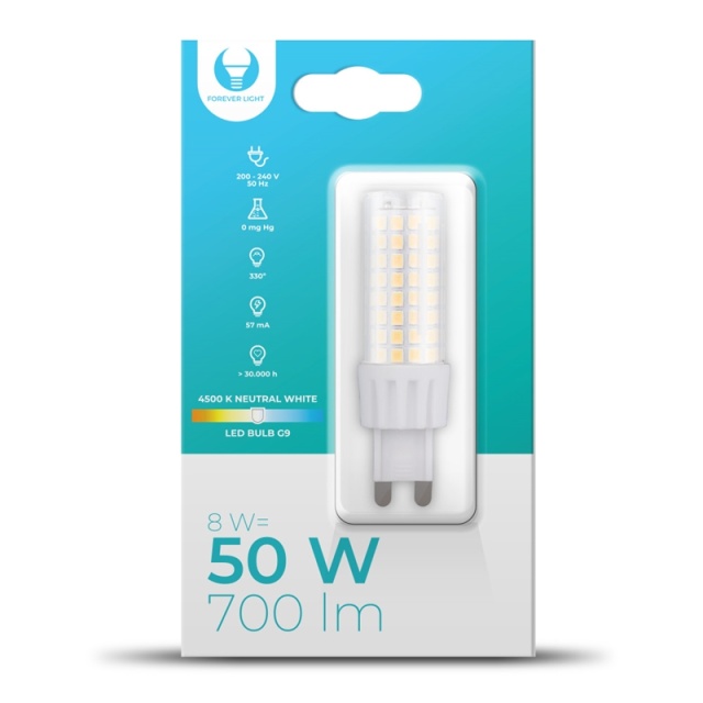 LED Bulb, G9, 8W, 230V, 4500K, White Neutral