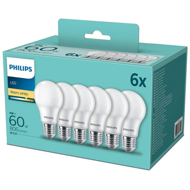 Philips 6-pack LED E27 Normal Frost 60