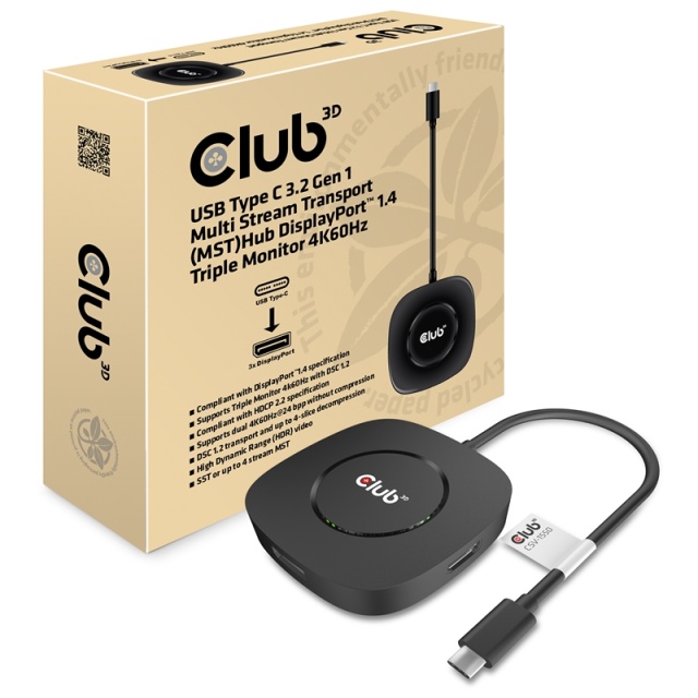 CLUB3D USB TYPE C 3.2 GEN1 MULTISTREAM TRANSPORT MST HUB DISPLAY PORT 1.4 TRIPLE