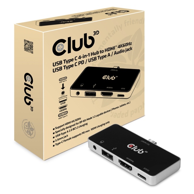 CLUB3D csv-1591 Dockning USB 3.2 Gen 1 (3.1 Gen 1) Type-C Svart, Krom