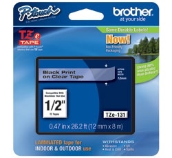 Brother Tape TZE-131 12mm Black on Clear
