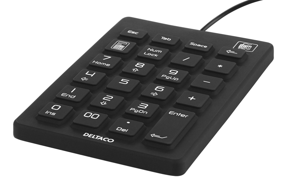DELTACO silicon numpad, IP68, 23 keys, USB, black