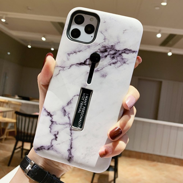 Fashion case with finger holder - iPhone 12 Pro Max, White marble
