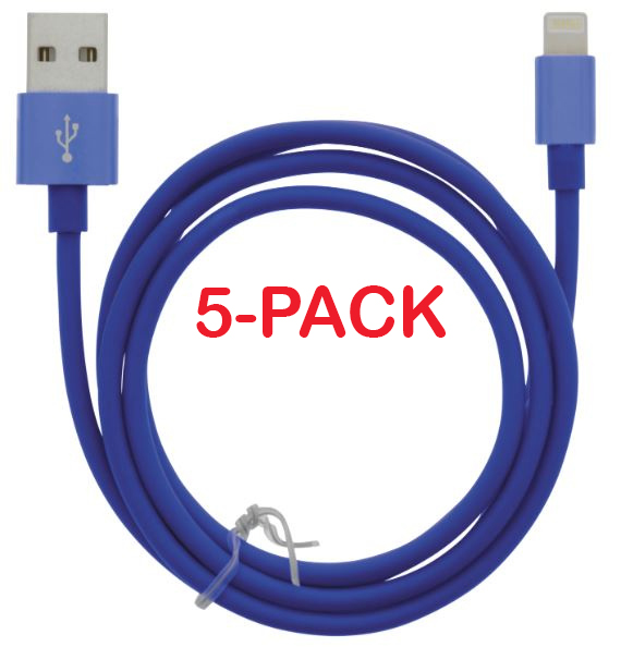 5-pack Cable USB-A - Lightning 2.4A, 1m, Blue