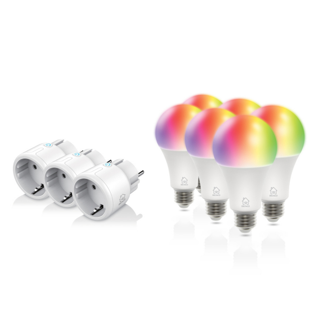 DELTACO SMART HOME Start kit 3x mini-strömbrytare och 6x RGB-lampor
