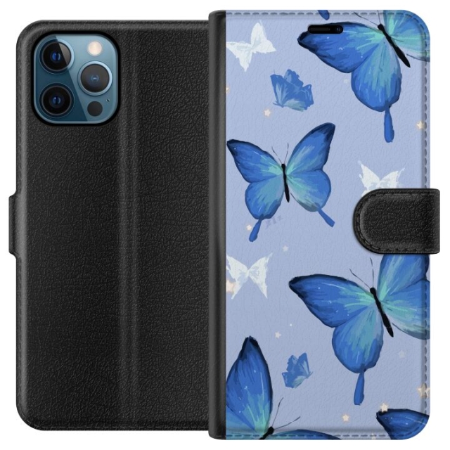 Wallet case for Apple iPhone 12 Pro with Blue butterflies design
