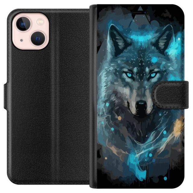 Wallet case for Apple iPhone 13 mini with Wolf design