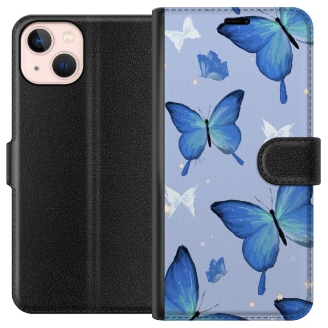Wallet case for Apple iPhone 13 mini with Blue butterflies design