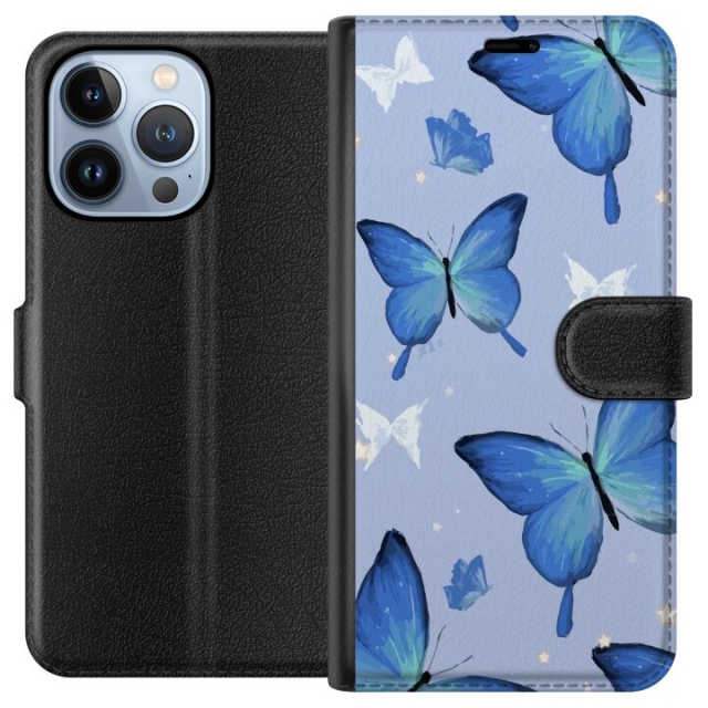 Wallet case for Apple iPhone 13 Pro with Blue butterflies design