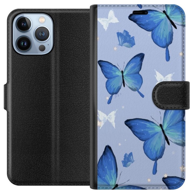 Wallet case for Apple iPhone 13 Pro Max with Blue butterflies design