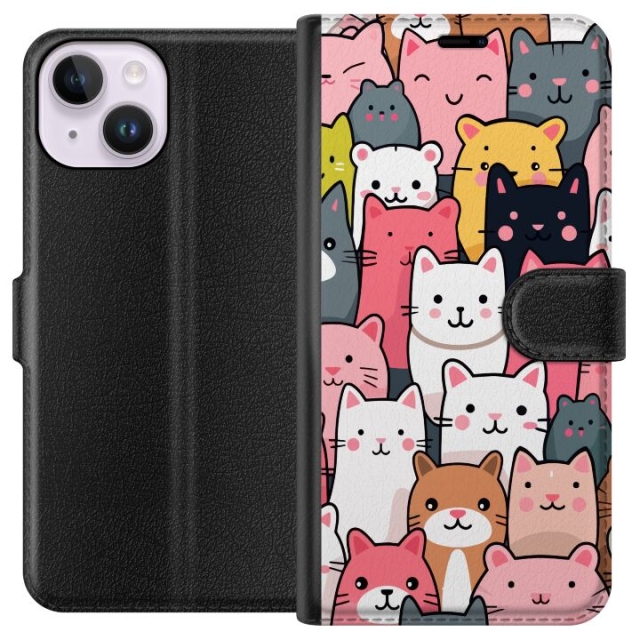 Wallet case for Apple iPhone 14 with Cat pattern design