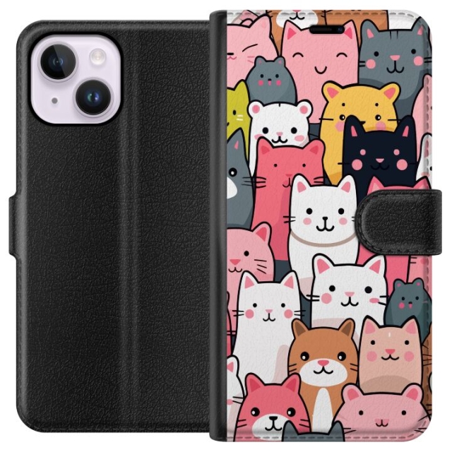 Wallet case for Apple iPhone 14 Plus with Cat pattern design