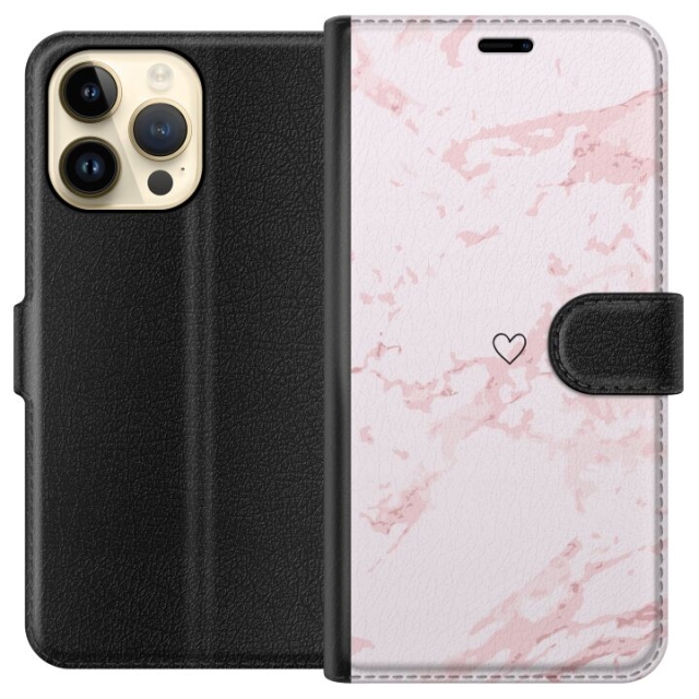Wallet case for Apple iPhone 14 Pro Max with Pink Heart design