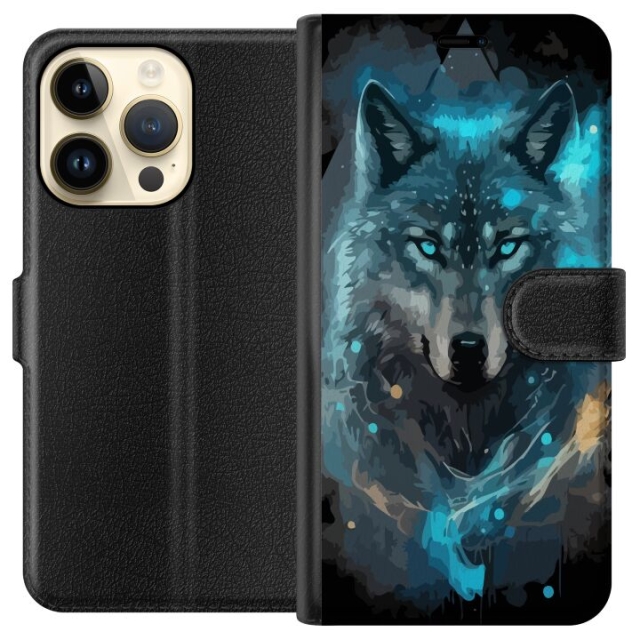 Wallet case for Apple iPhone 15 Pro with Wolf design