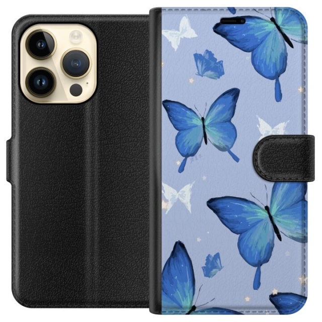 Wallet case for Apple iPhone 15 Pro with Blue butterflies design